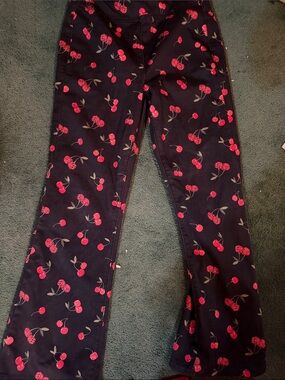 We The Free Black Bootcut Pants with Red Cherry Print